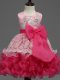Graceful Tea Length Zipper Little Girls Pageant Dress Hot Pink for Wedding Party with Lace and Ruffled Layers and Bowknot