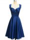 Knee Length Lace Up Wedding Party Dress Royal Blue for Prom and Party and Wedding Party with Ruching