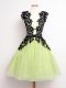 New Arrival Yellow Green Lace Up Bridesmaid Dresses Lace Sleeveless Knee Length