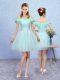 Exceptional Aqua Blue Lace Up Off The Shoulder Lace Bridesmaid Gown Tulle Cap Sleeves