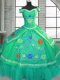 Fitting Green Short Sleeves Taffeta Lace Up Quinceanera Dresses for Military Ball and Sweet 16 and Quinceanera