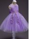 Lavender Zipper Scoop Lace and Belt Little Girl Pageant Dress Tulle Sleeveless