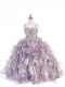 Lavender Organza Lace Up Girls Pageant Dresses Sleeveless Floor Length Beading and Ruffles