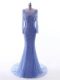 Blue Backless Scoop Sequins Homecoming Dress Tulle Long Sleeves Brush Train