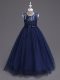 Charming Tulle Scoop Sleeveless Zipper Lace Party Dresses in Navy Blue