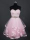 Fashion Mini Length Baby Pink Dama Dress for Quinceanera Tulle Sleeveless Beading and Lace and Ruffles