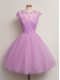 High Quality Tulle Scoop Cap Sleeves Lace Up Lace Quinceanera Court Dresses in Lilac