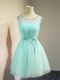 Tulle Scoop Sleeveless Lace Up Belt Bridesmaid Gown in Apple Green