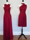 Free and Easy Burgundy Lace Up Halter Top Ruching Quinceanera Court Dresses Chiffon Sleeveless