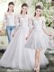 Dramatic White Half Sleeves Tulle Lace Up Wedding Gown for Wedding Party