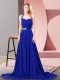 Royal Blue Halter Top Neckline Beading and Ruching Prom Party Dress Sleeveless Zipper