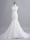 Simple White Tulle Zipper Wedding Gowns Sleeveless Brush Train Lace