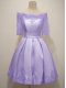Lovely A-line Bridesmaid Gown Lavender Off The Shoulder Taffeta Half Sleeves Knee Length Lace Up