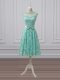Exquisite Apple Green Empire Scoop Sleeveless Lace Knee Length Lace Up Lace and Bowknot Bridesmaid Dresses