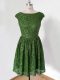 Eye-catching Olive Green Lace Lace Up Scoop Cap Sleeves Knee Length Vestidos de Damas Lace