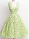Yellow Green Lace Zipper Wedding Party Dress Sleeveless Knee Length Lace