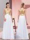 White Chiffon Zipper Prom Evening Gown Sleeveless Floor Length Appliques