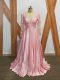 Baby Pink Empire Scoop Long Sleeves Elastic Woven Satin Backless Beading and Appliques Mother of Groom Dress