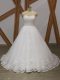 Sleeveless Brush Train Lace and Appliques Lace Up Wedding Dress