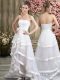White Sleeveless Sweep Train Ruffled Layers and Belt Wedding Gown