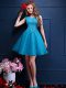 Beading and Lace Bridesmaid Gown Teal Lace Up Sleeveless Knee Length