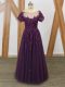 Fine Purple Zipper Mother of the Bride Dress Lace and Appliques Short Sleeves Floor Length