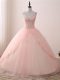 Pink Lace Up V-neck Beading and Appliques Quinceanera Dresses Tulle Sleeveless