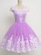 A-line Bridesmaid Dress Lavender Square Tulle 3 4 Length Sleeve Knee Length Zipper