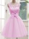 Pretty Lilac Tulle Lace Up Wedding Party Dress Sleeveless Knee Length Lace and Bowknot