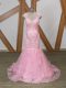 Beading and Lace and Appliques and Ruffles Evening Party Dresses Baby Pink Backless Cap Sleeves