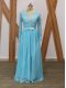Stunning Baby Blue Backless V-neck Lace Mother of Groom Dress Chiffon Long Sleeves