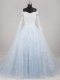 Beautiful A-line Sleeveless Light Blue Wedding Gown Watteau Train Lace Up