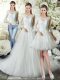 Smart White Zipper V-neck Lace Bridal Gown Tulle 3 4 Length Sleeve Court Train