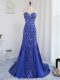 Best Zipper Evening Dress Royal Blue for Prom and Party and Military Ball with Beading and Sequins