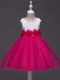 Hot Pink Tulle Zipper Scoop Sleeveless Knee Length Kids Pageant Dress Lace and Hand Made Flower
