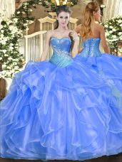 Floor Length Baby Blue Quinceanera Gown Sweetheart Sleeveless Lace Up