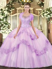 Floor Length Lilac Sweet 16 Dresses Scoop Sleeveless Clasp Handle