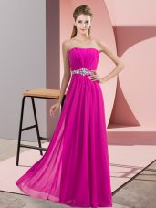 New Style Floor Length Fuchsia Prom Dress Chiffon Sleeveless Beading