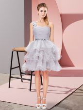 Custom Designed Organza One Shoulder Sleeveless Lace Up Beading and Ruffled Layers Casual Dresses in Grey