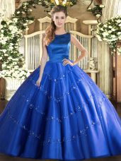 Scoop Sleeveless Lace Up Quinceanera Dress Blue Tulle