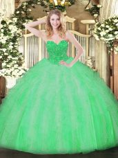 New Style Sweetheart Sleeveless Lace Up Quinceanera Dresses Apple Green Organza