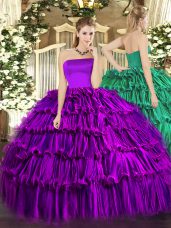 Organza Strapless Sleeveless Zipper Ruffled Layers Quinceanera Gown in Purple