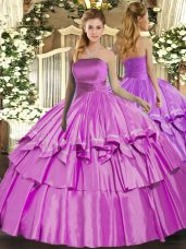 Lilac Strapless Lace Up Ruffled Layers Sweet 16 Dress Sleeveless