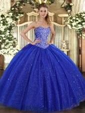 Sweet Sweetheart Sleeveless Ball Gown Prom Dress Floor Length Beading Royal Blue Tulle