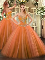 Shining Sweetheart Sleeveless Lace Up Sweet 16 Quinceanera Dress Orange Red Tulle