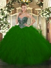 Low Price Green Sweetheart Neckline Beading and Ruffles 15th Birthday Dress Sleeveless Lace Up