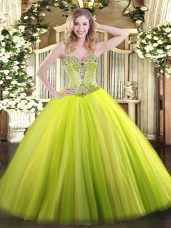 Hot Sale Yellow Green Sweetheart Lace Up Beading 15th Birthday Dress Sleeveless