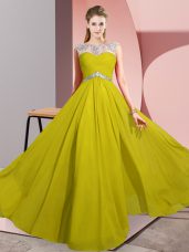 Dazzling Beading Prom Dresses Yellow Clasp Handle Sleeveless Floor Length