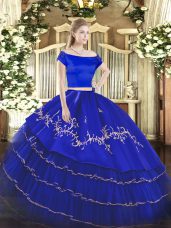 Exceptional Short Sleeves Zipper Floor Length Embroidery and Ruffled Layers Sweet 16 Quinceanera Dress