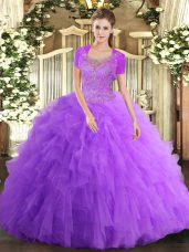 Custom Designed Floor Length Lavender Sweet 16 Dress Scoop Sleeveless Clasp Handle